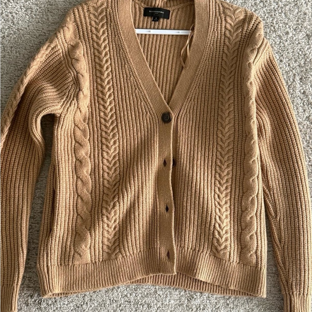 Banana Republic Camel Cable Knit Cardigan
